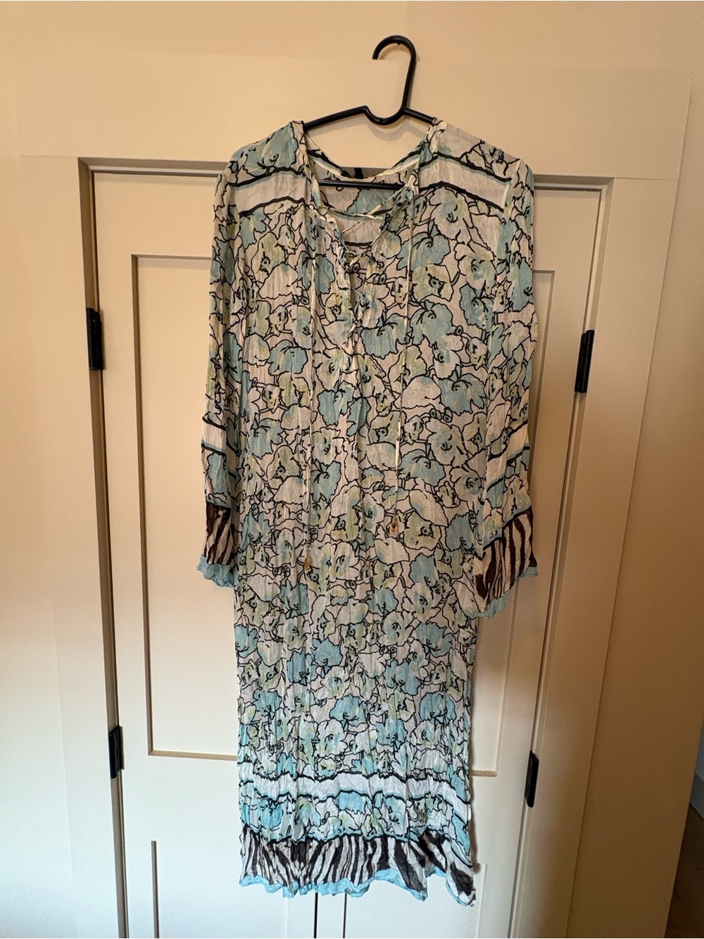 Roberto Cavalli Blue, White & Black Floral Long Sleeve Dress/Kaftan size 46